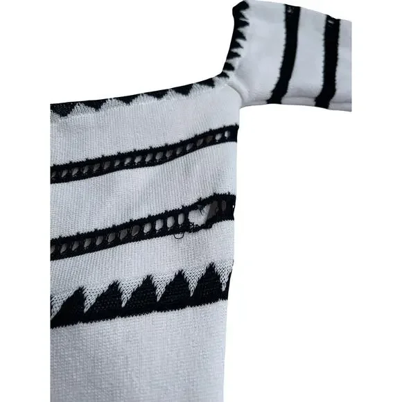 Ronny Kobo White Black Off Shoulder Stretchy Knit Top - Size XS - Picture 7 of 12